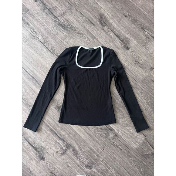 Pretty wear contrast trim square neck top in black and white size M - Picture 1 of 3